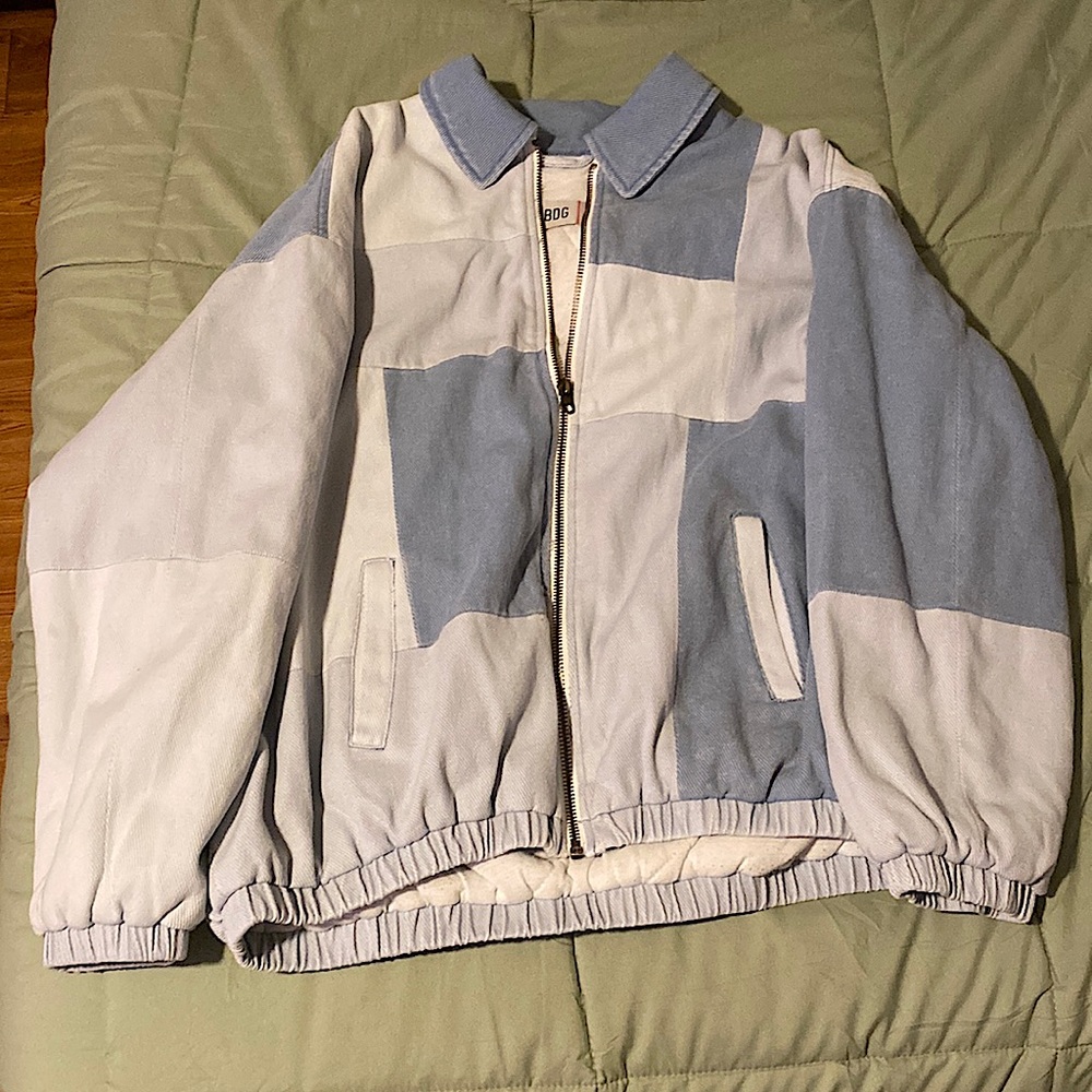 Blue patchwork jacket. Size Medium